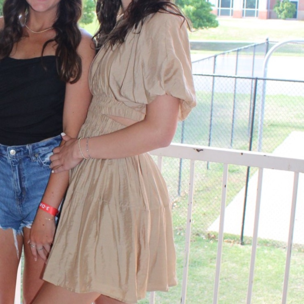 Mable tan mini dress with cutouts on the back
